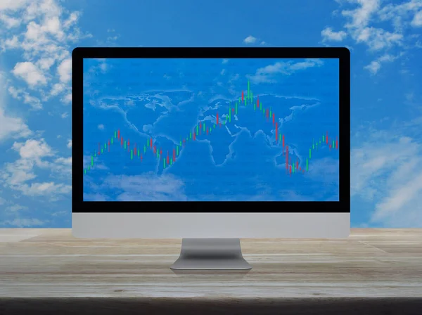 Торговый График Фондового Рынка Картой Мира Графиком Современном Экране Монитора — стоковое фото