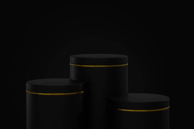 Kozmetik ürün sunumu için boş siyah silindirik podyum, asgari sahne, 3D görüntüleme