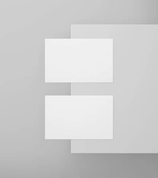 Blank White Business Name Card Momoup Podium Grey Background Top — 스톡 사진