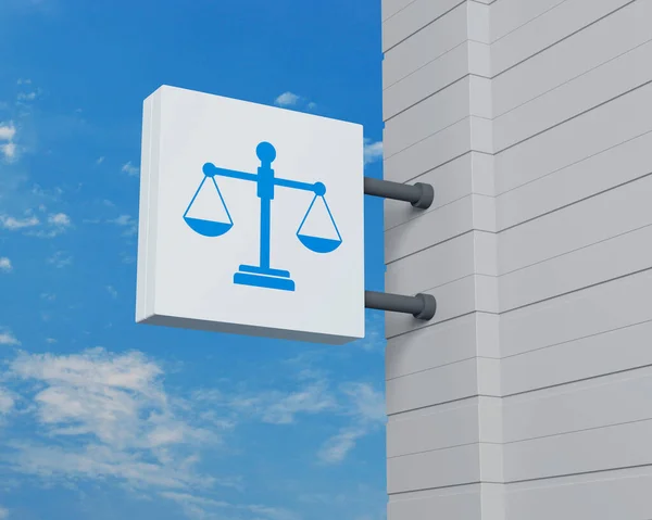Law Icon Hanging White Square Signboard Blue Sky Business Legal — Stock Photo, Image