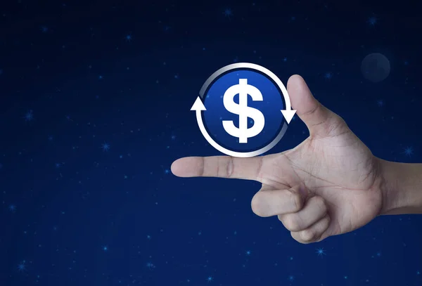 Money Transfer Flat Icon Finger Fantasy Night Sky Moon Business — 图库照片