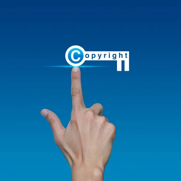 Hand Pressing Copyright Key Flat Icon Light Blue Background Copyright — 图库照片