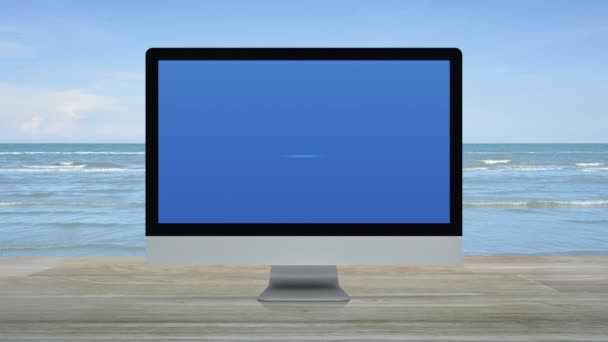 Law Flat Icon Desktop Moderne Computer Monitor Scherm Houten Tafel — Stockvideo