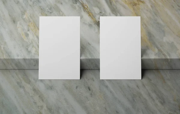 Blank White Business Name Card Mockup Marble Box Podium Rendering — Stockfoto