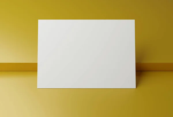 Blank White Horizontal Postcard Mockup Gold Box Podium Rendering — Fotografia de Stock