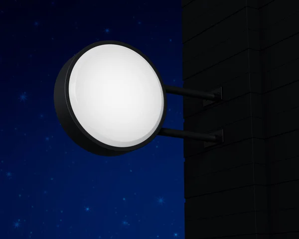 Hanging Black Rounded Signboard Mockup Fantasy Night Sky Light Box — Stockfoto