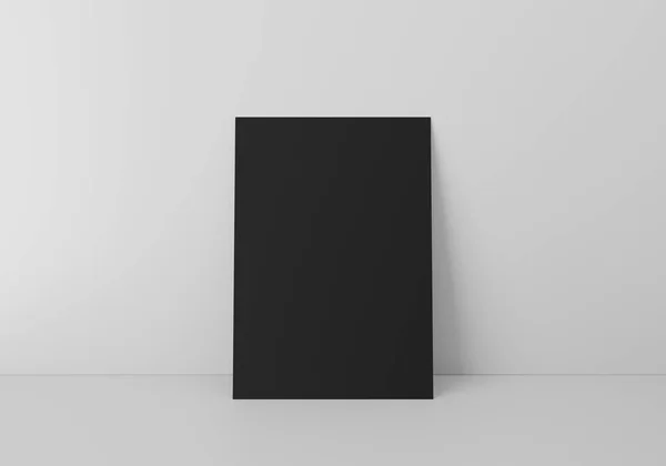 Empty Black Vertical Rectangle Paper Sheet Mockup Floor Grey Wall — Fotografia de Stock