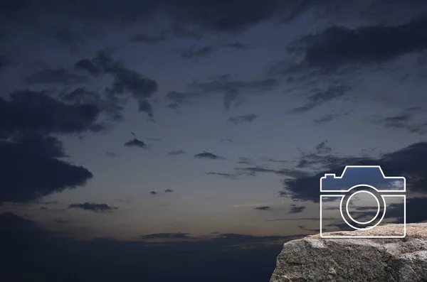 Camera Flat Icon Rock Mountain Sunset Sky Business Camera Service — Foto Stock