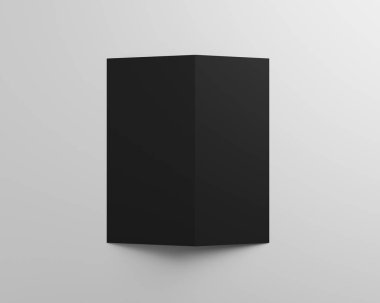 Open black bifold leaflet, brochure, catalogue mockup on grey background, 3D rendering