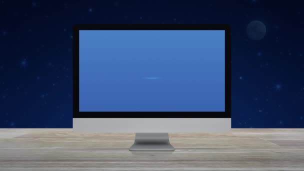 Masaüstü Modern Bilgisayar Ekranındaki Yassı Simge Fantezi Gece Gökyüzü Üzerindeki — Stok video
