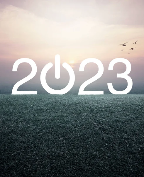 2023 Iniciar Negocio Icono Plano Con Campo Hierba Verde Sobre — Foto de Stock