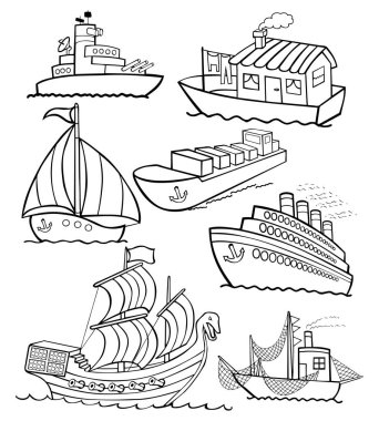 farklı gemiler - çocuklar için renklendirme sayfası