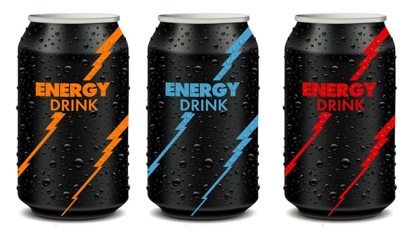 Energy Drink Tin Can Many Fresh Juice Drops Template Tin — Stockvector