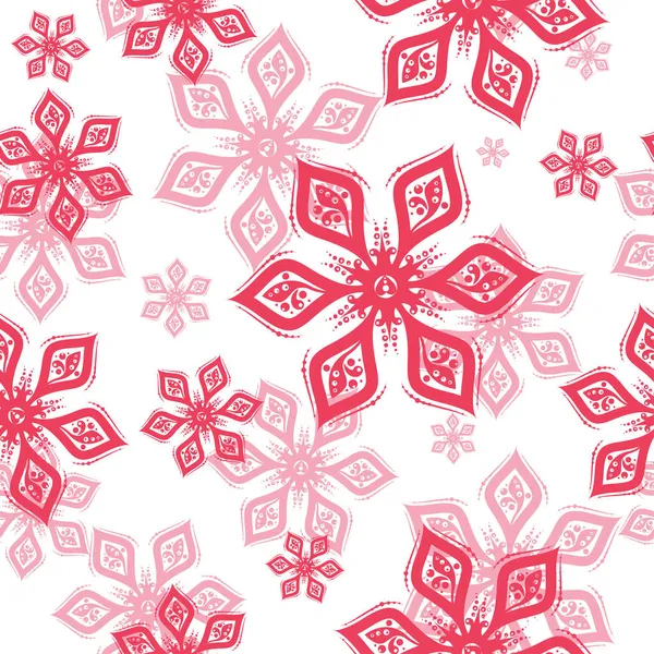 Red Snowflake Sem Costura Padrão Fundo Branco —  Vetores de Stock