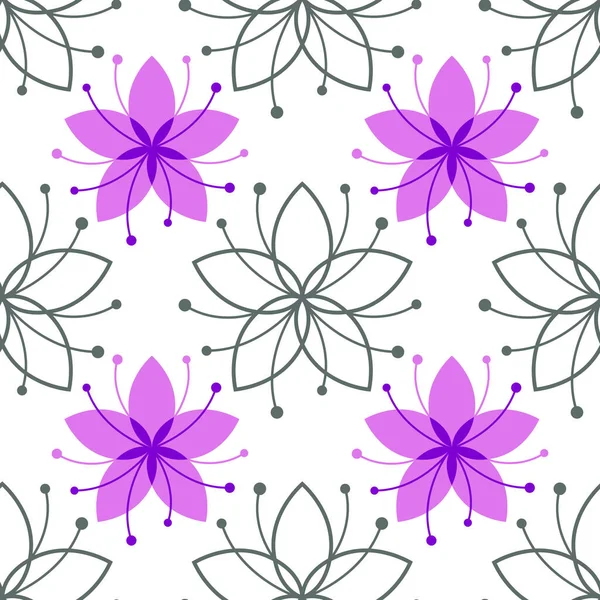 Schöne Florale Nahtlose Muster Mit Einfachen Blume Violett Und Schwarz — Stockvektor