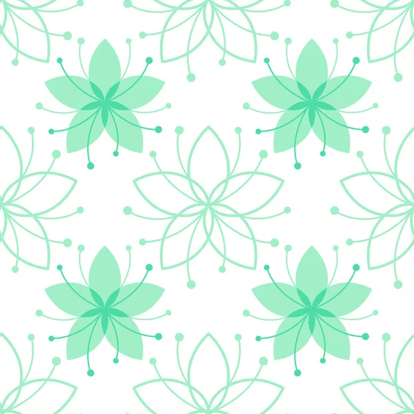 Красивый Цветочный Узор Простыми Цветами Мята Зеленая Белом Фоне Линейная — стоковый вектор