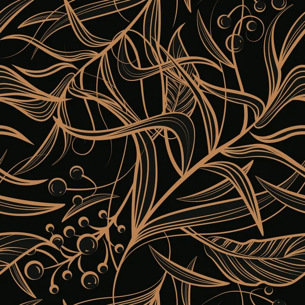 Цветочный Бесшовный Узор Золотыми Цветами Листьями Ягодами Векторное Искусство Роскошного — стоковый вектор