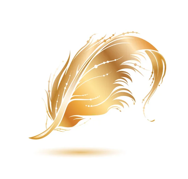 Ícone Penas Pássaro Dourado Elemento Design Decorativo Isolado Fundo Branco — Vetor de Stock