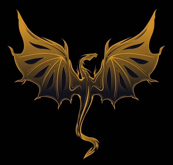 Стилизованное Изображение Силуэта Дракона Черно Золотых Цветах Линейная Векторная Иллюстрация — стоковый вектор
