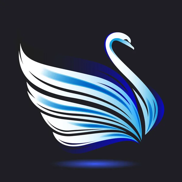 Silhouette Stilizzata White Swan Sfondo Nero Immagine Dell Uccello Illustrazione — Vettoriale Stock