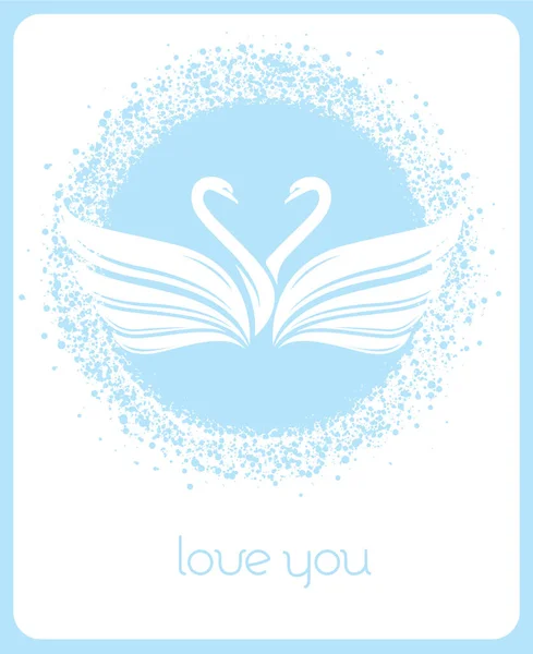 Greeting Card Two White Swan Silhouettes Valentine Day Image Design — Stock Vector
