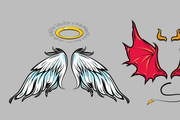 Angel Demon Cartoon Comic Style Attribute Elements Vector Art Halo — Vector de stock