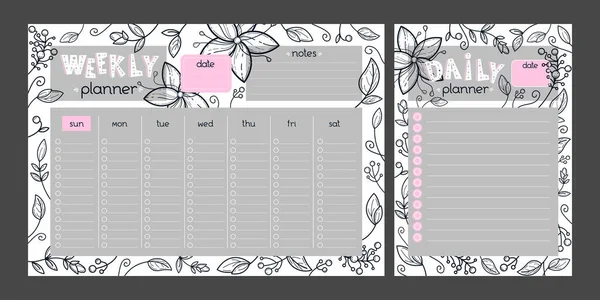 Planner Set Hand Drawn Floral Background Vector Cartoon Weekly Daily — Wektor stockowy