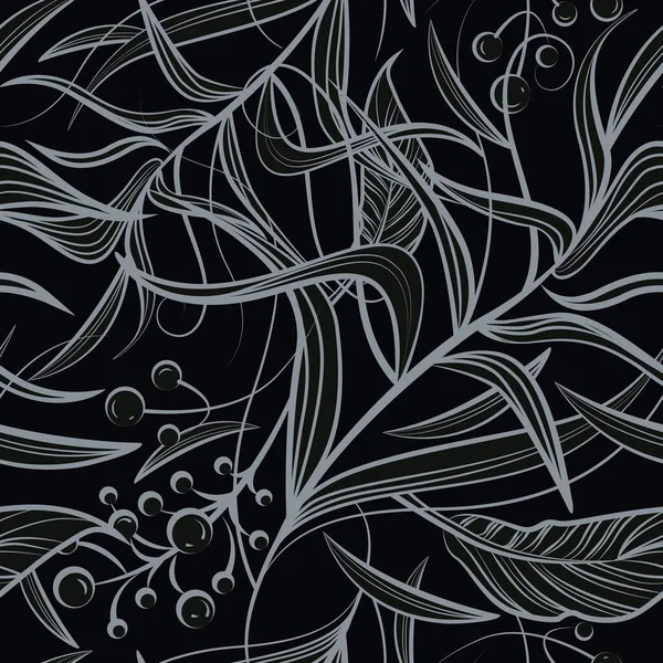 Цветочный Бесшовный Узор Серебряными Цветами Листьями Ягодами Векторное Искусство Роскошного — стоковый вектор