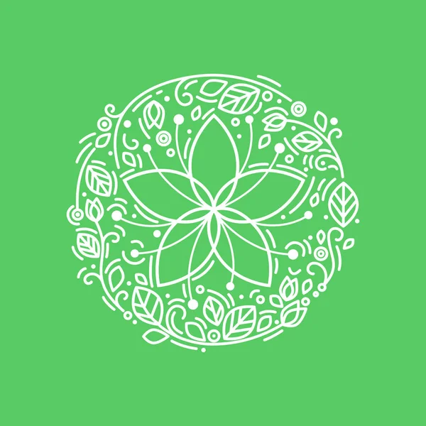 Vetor Flor Círculo Emblema Conceito Ecológico Estilo Linear Arte Elegante —  Vetores de Stock
