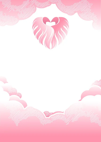Фон Кавайи Облаками Сердцем Сделанными Крыльями Открытки День Святого Валентина — стоковый вектор