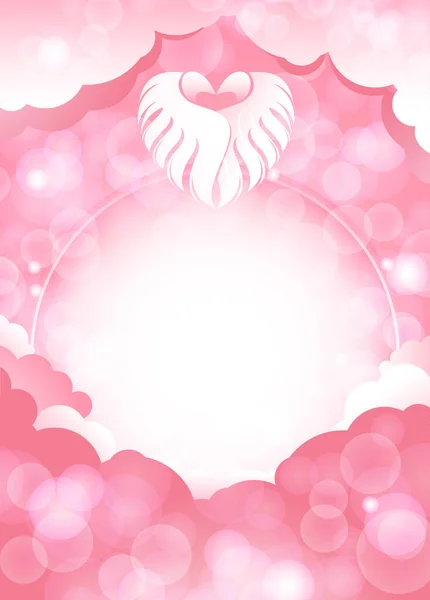 Kawaiské Pozadí Mraky Srdcem Křídel Vzor Šablony Valentýna Přání Nebo — Stockový vektor