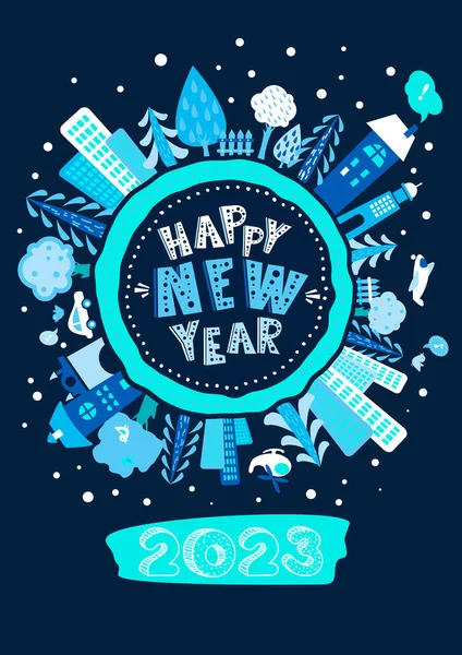 Calendar 2023 Year Cover Cute Earth Globe Poster Greeting Card — ストックベクタ
