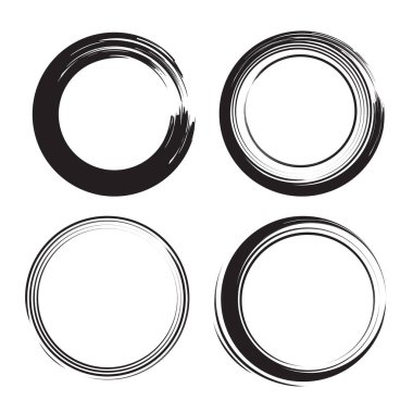 El çizimi kaligrafi çember çerçeveleri. Vektör tasarım elementleri ve karalamalar. Beyaz arkaplanda siyah