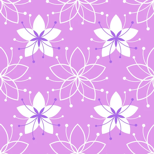 Härligt Blommigt Sömlöst Mönster Med Enkel Blomma Violett Och Vitt — Stock vektor