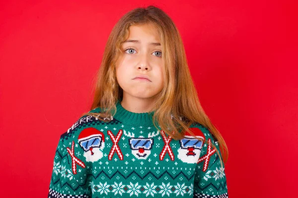 Beautiful Girl Wearing Christmas Sweater Crying Desperate Depressed Tears His — Stock Photo, Image