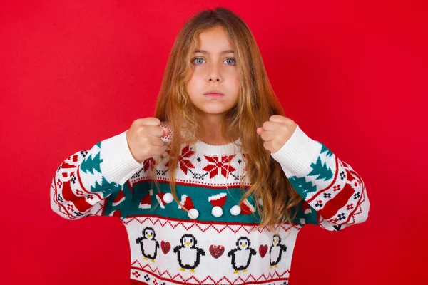 Displeased Annoyed Beautiful Girl Wearing Sweater Clenches Fists Gestures Pissed — ストック写真