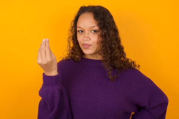 What Hell You Talking Shot Frustrated Woman Wearing Purple Sweater — Photo