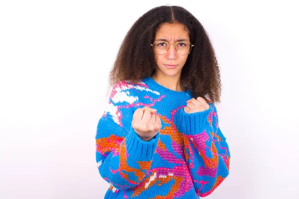 Displeased Annoyed African American Teenager Girl Afro Hair Style Wearing — ストック写真