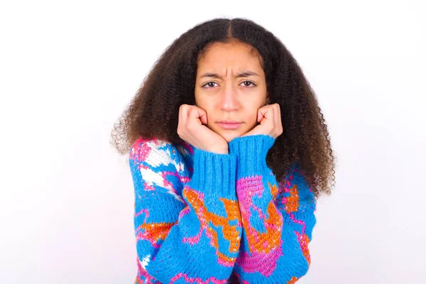 Portrait Sad African American Teenager Girl Afro Hair Style Wearing — Stock Photo, Image