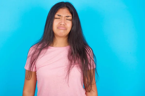 Dismal Gloomy Rejected Girl Has Problems Difficulties Curves Lower Lip — Stock Photo, Image