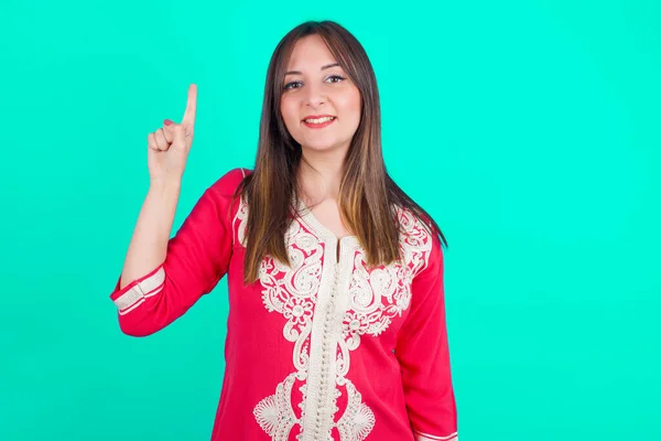 Junge Schöne Kaukasische Frau Zeigt Und Zeigt Mit Finger Nummer — Stockfoto