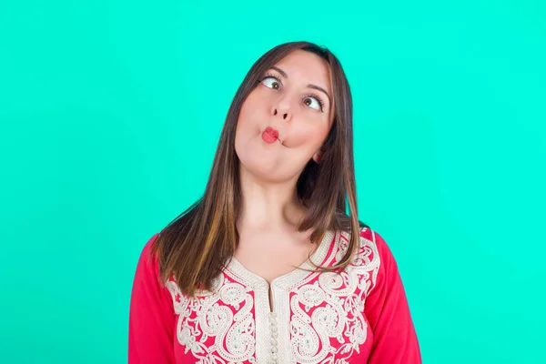 Jovem Bela Mulher Caucasiana Fazendo Cara Peixe Com Lábios Gesto — Fotografia de Stock