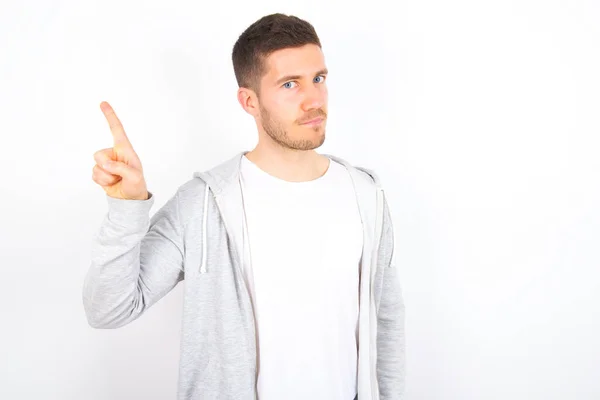 Sign Gesture Closeup Portrait Unhappy Young Caucasian Man Wearing Casual — Stock Photo, Image