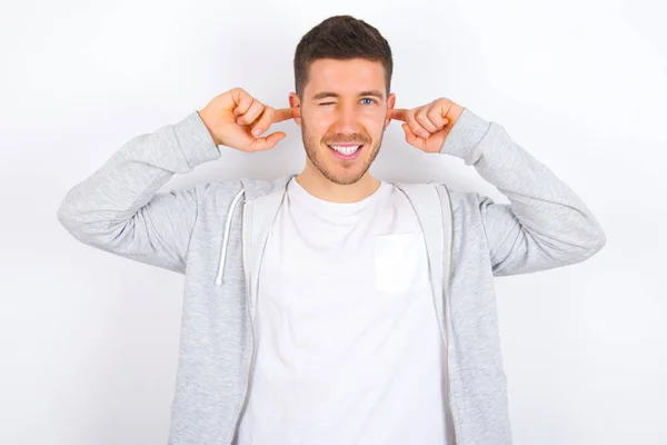 Happy Young Caucasian Man Wearing Casual Clothes White Background Ignores — Stock Photo, Image