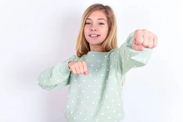 Little Caucasian Kid Girl Punching Fist Fight Aggressive Angry Attack — Stock Photo, Image