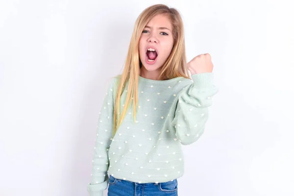 Little Caucasian Kid Girl Angry Mad Raising Fist Frustrated Furious — Stock Photo, Image