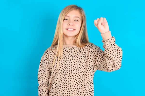 Caucasian Kid Girl Pointing Fingers Number Ten Chinese Sign Language — Stock Photo, Image