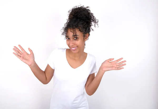 Crazy Outraged Young Beautiful Girl Afro Hairstyle Wearing White Shirt — Stock Photo, Image