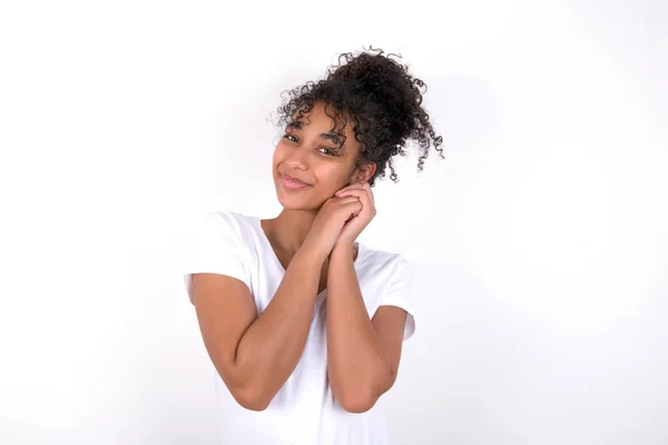 Charming Serious Young Beautiful Girl Afro Hairstyle Wearing White Shirt — Stock Photo, Image