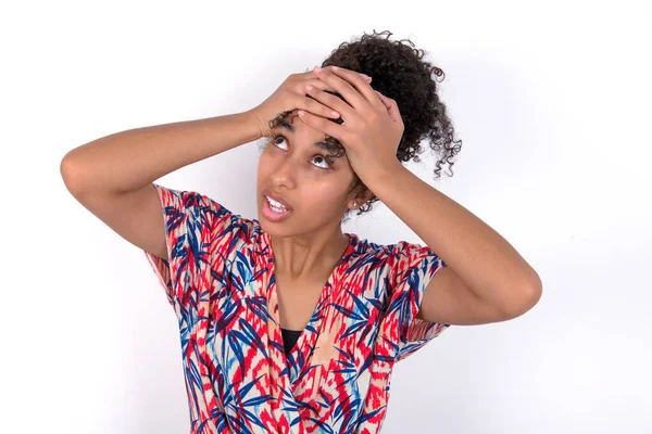 Horrible Stress Shock Portrait Emotional Crazy Girl Clasping Head Hands — Stock Photo, Image